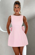 A-Line Mini Dress with Pearl Trim and Back Bow