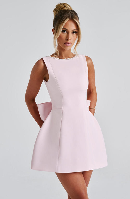 A-Line Mini Dress with Pearl Trim and Back Bow
