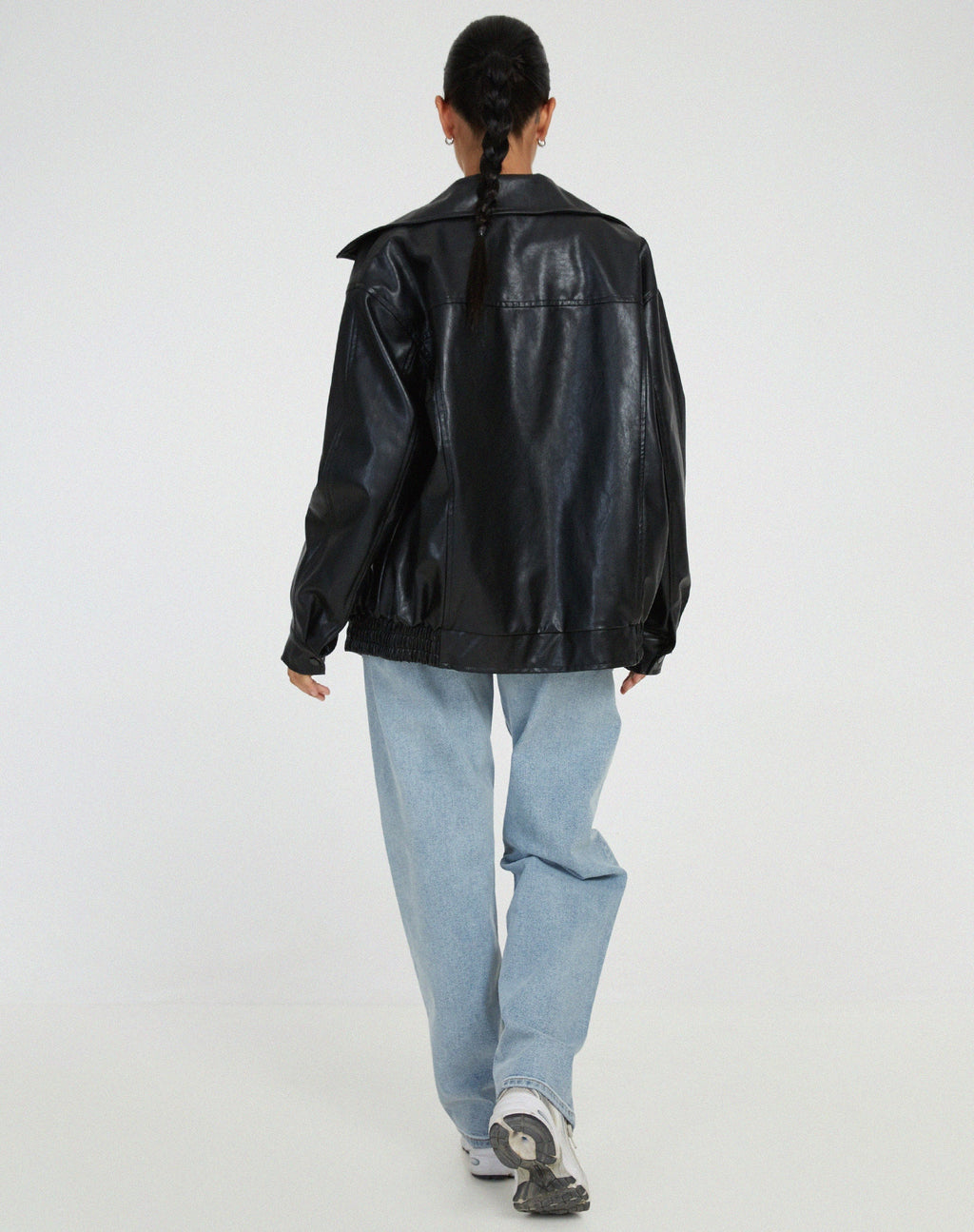 Oversized Faux Leather Jacket with Loose Cut