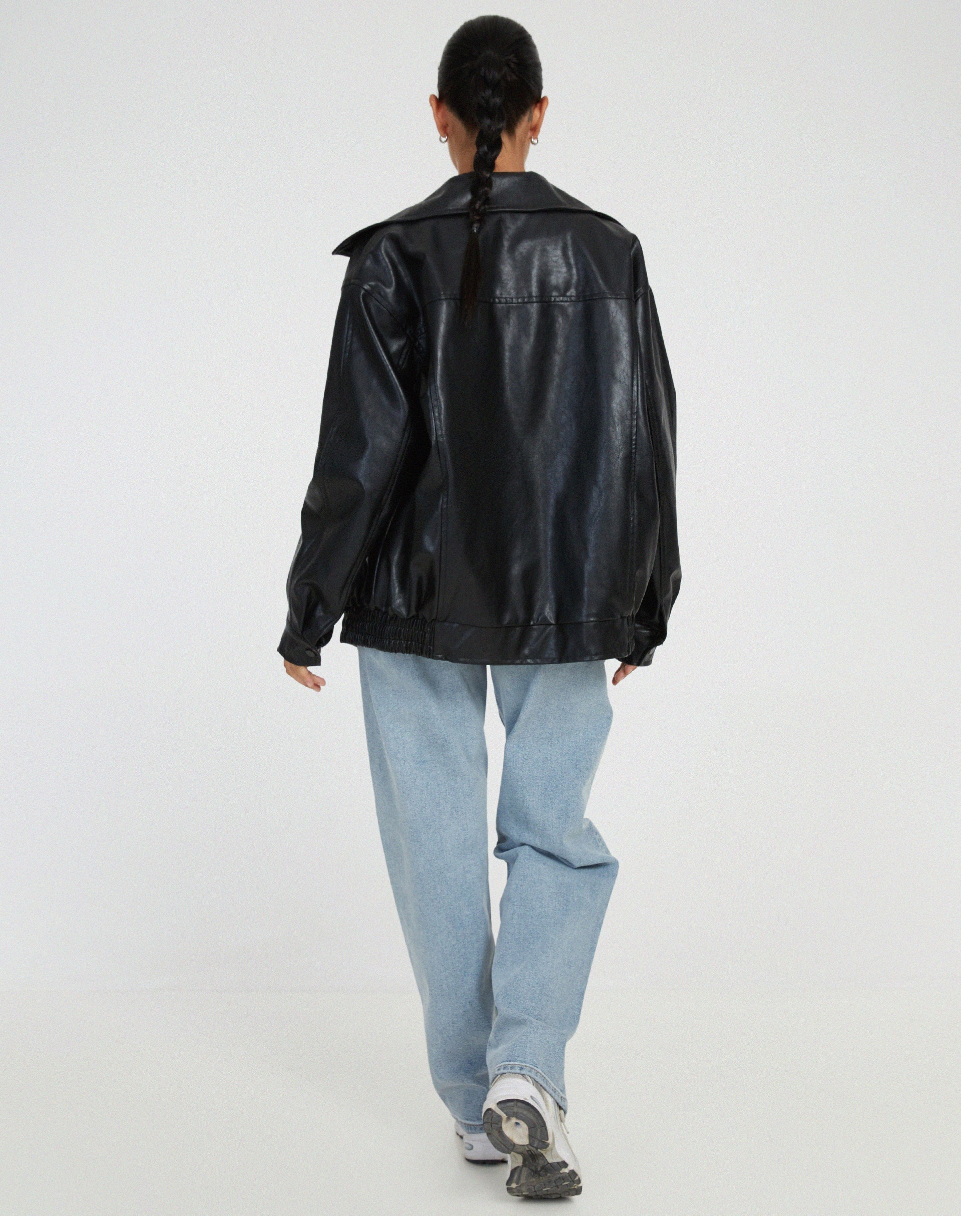 Oversized Faux Leather Jacket with Loose Cut