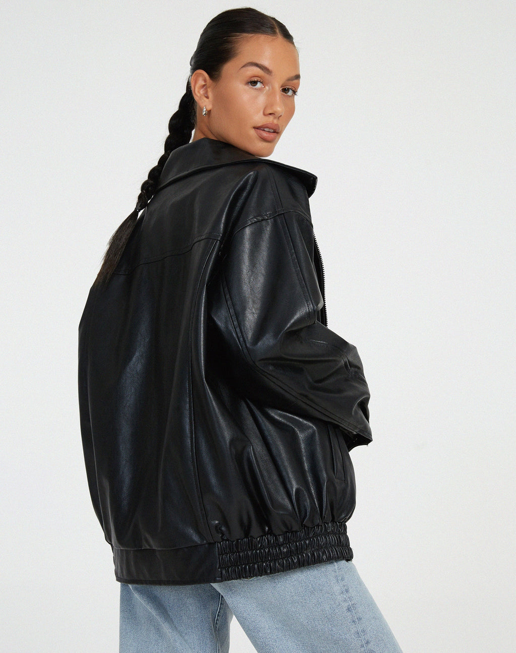 Oversized Faux Leather Jacket with Loose Cut