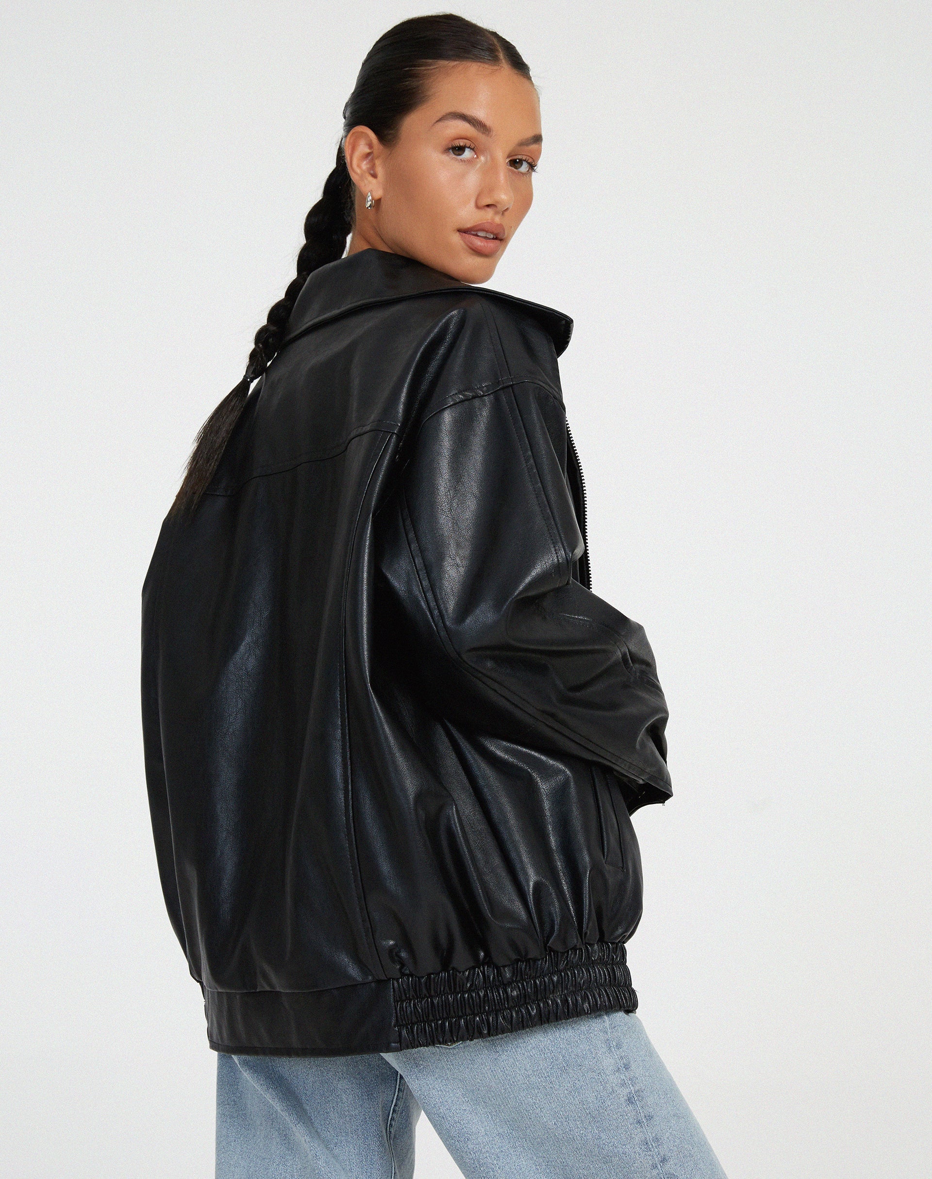 Oversized Faux Leather Jacket with Loose Cut