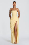 Strapless Maxi Dress with Ruched Waist and Side Slit