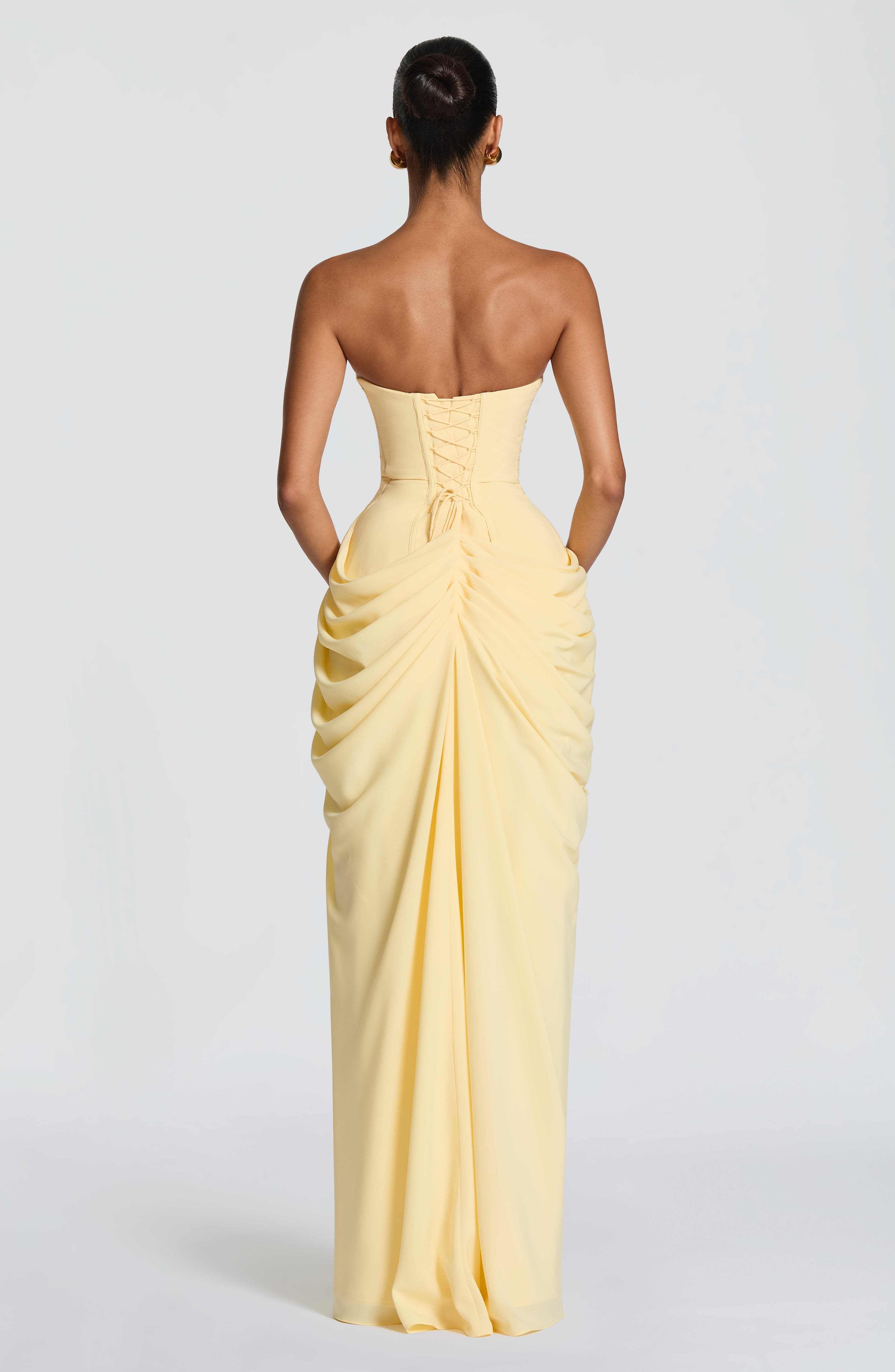 Strapless Maxi Dress with Ruched Waist and Side Slit