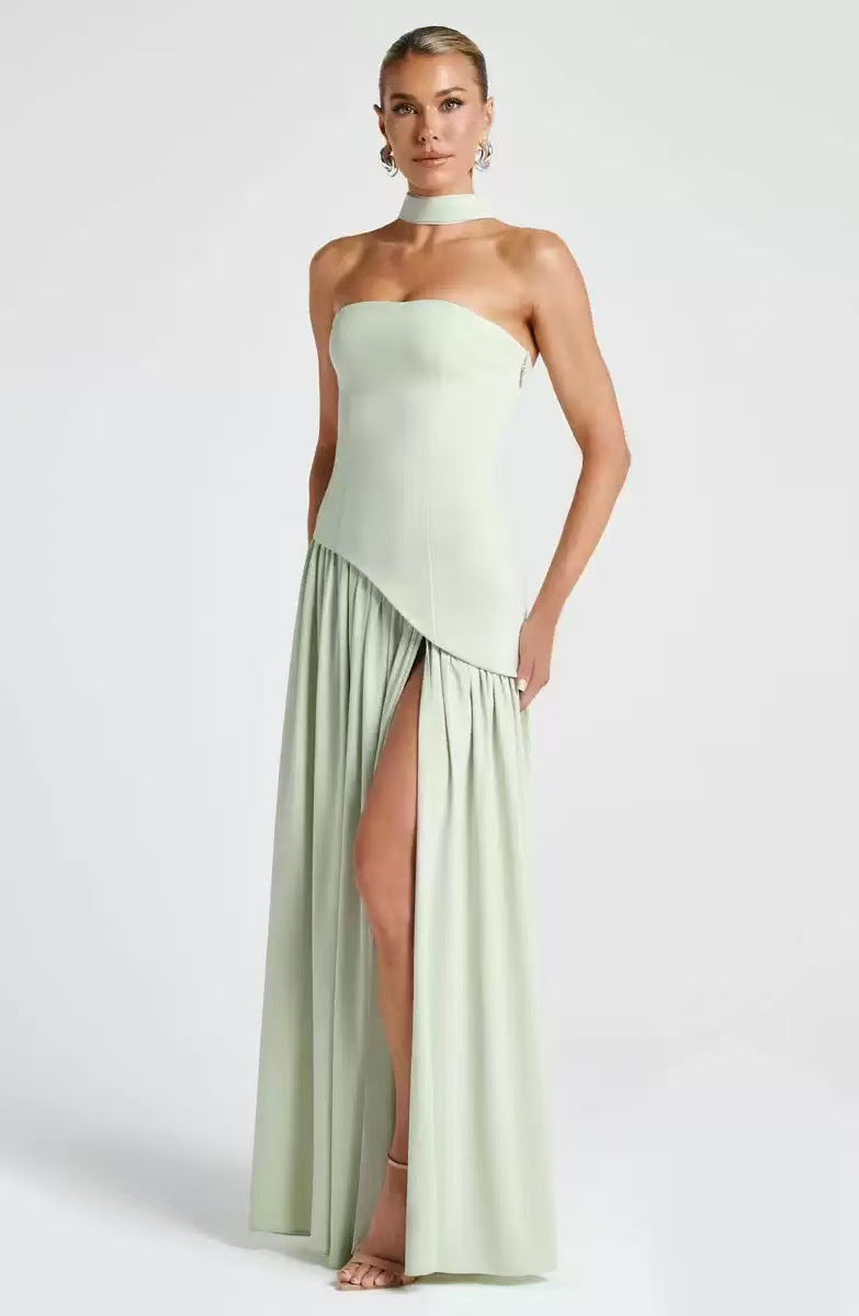 Strapless Maxi Dress with Pleated Skirt and Matching Shawl