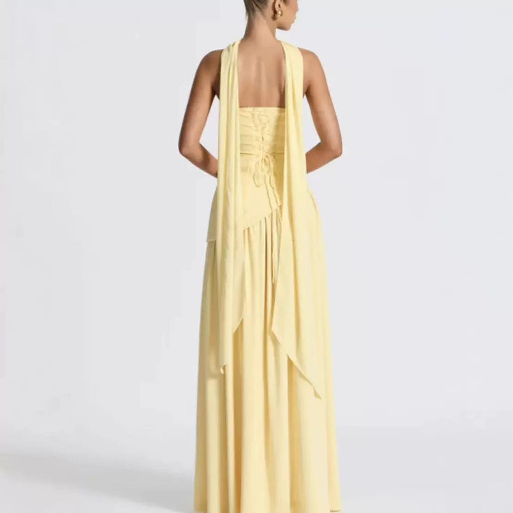 Strapless Maxi Dress with Pleated Skirt and Matching Shawl