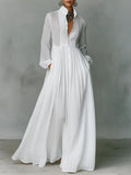 Linen Blend Maxi Shirt Dress with Stand Collar and Pockets