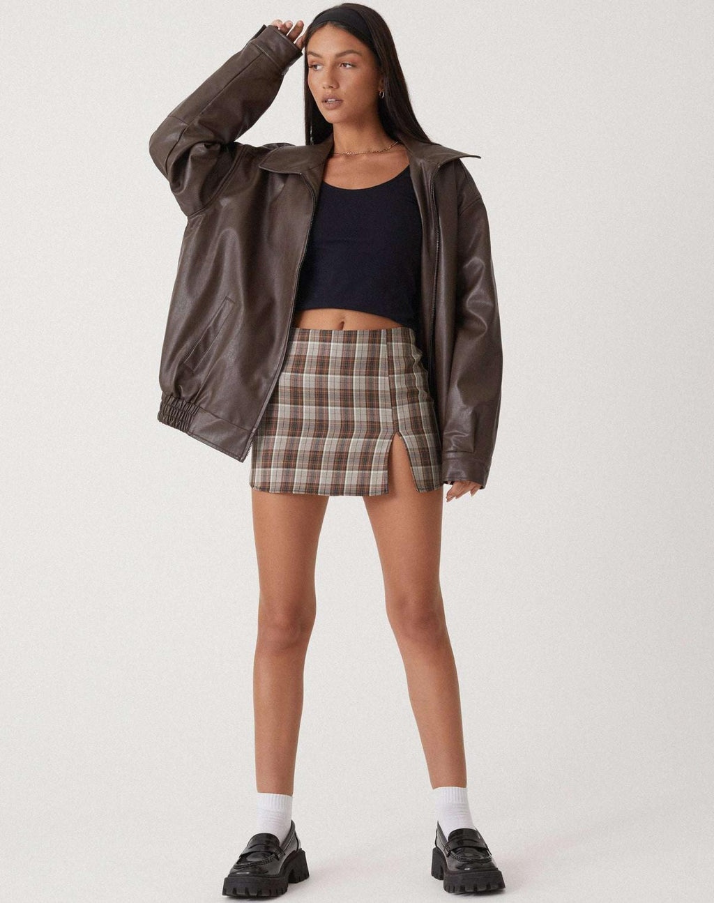 Oversized Faux Leather Jacket with Loose Cut