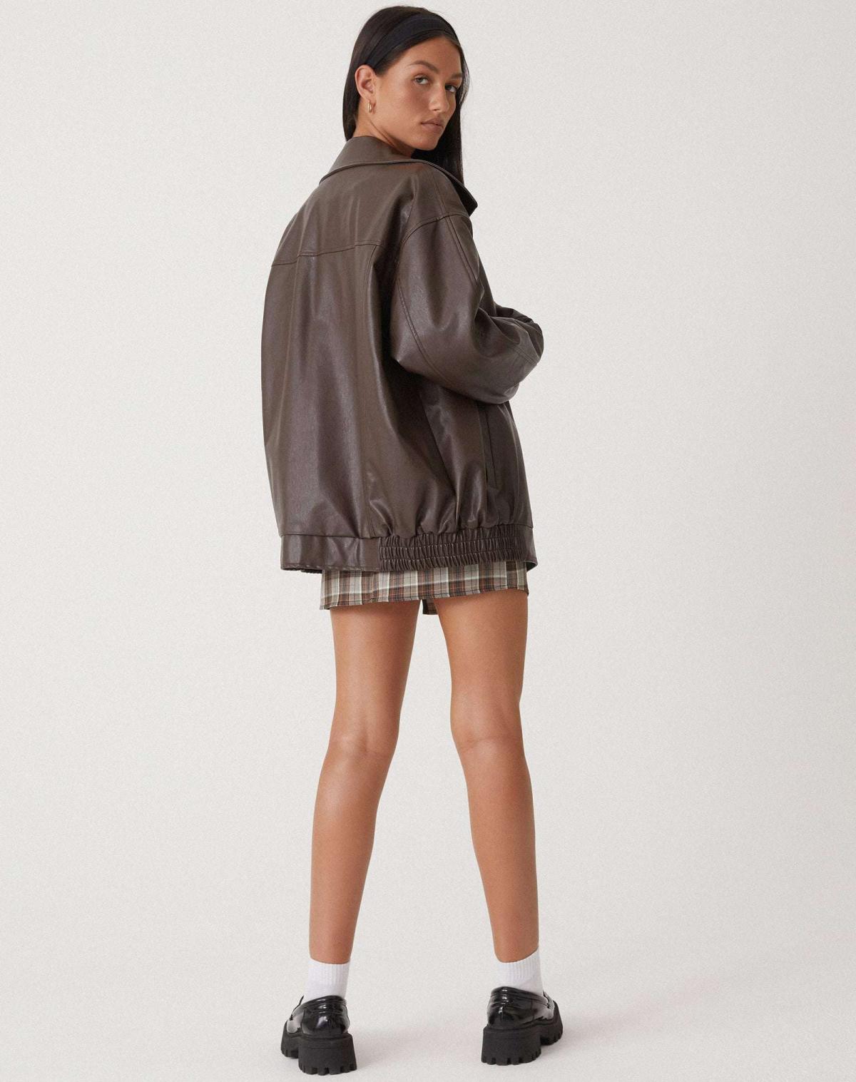 Oversized Faux Leather Jacket with Loose Cut